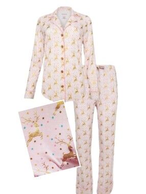 Posh Peanut Pink Metallic Gold Reindeer Pajamas XL